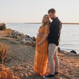 PinkBlush Mustard Lace Maternity Maxi Dress